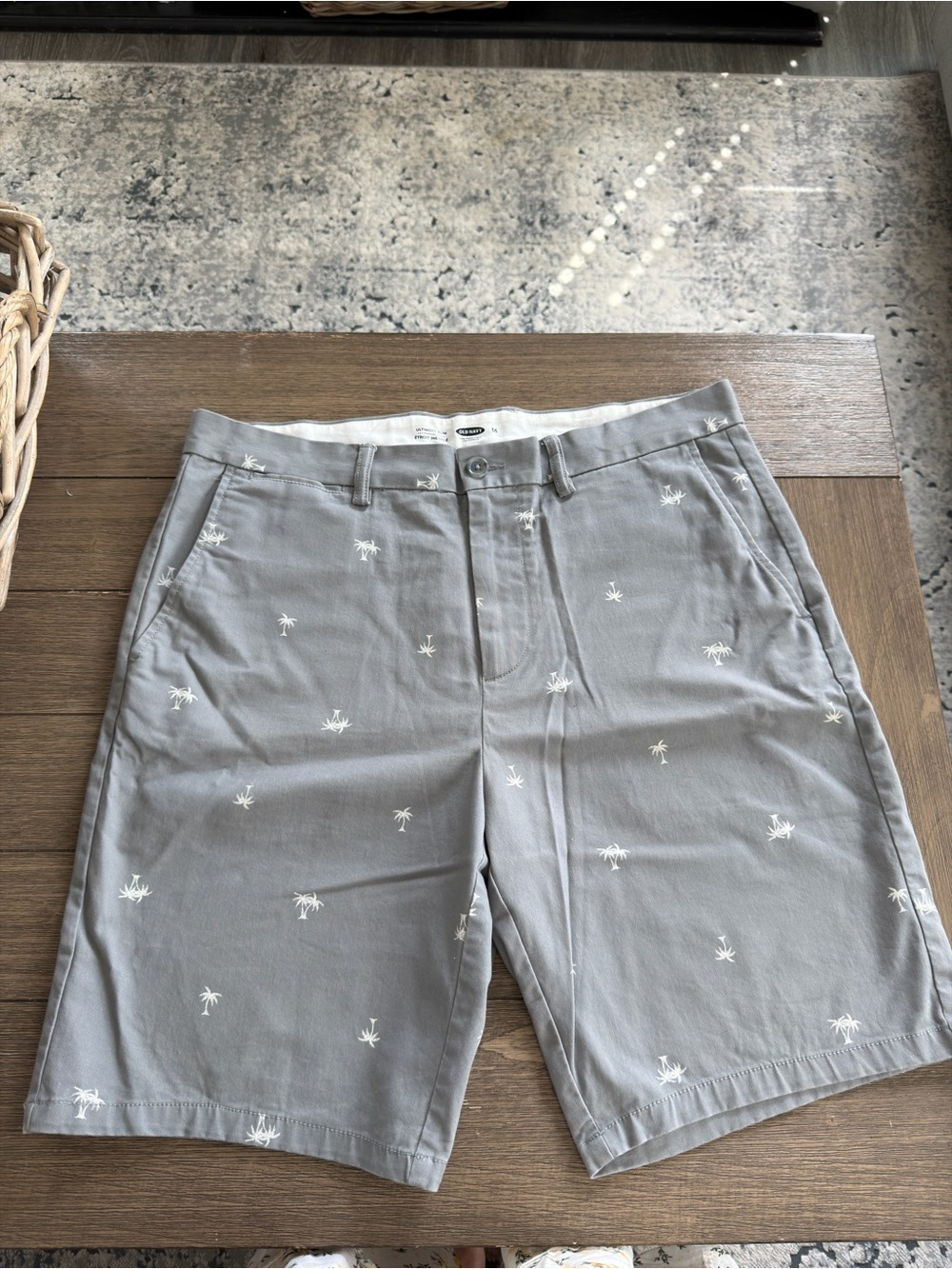 Old Navy Light Gray Palm-Embroidered Flat Front Shorts